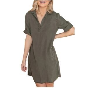 Velvet Heart Women's Gray Short Sleeves Roll Tab Collared Shirt Dress Size Small